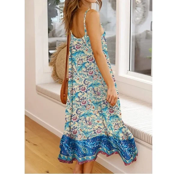 Oasis Print Strappy Midi Sundress SPELL Aesthetic
